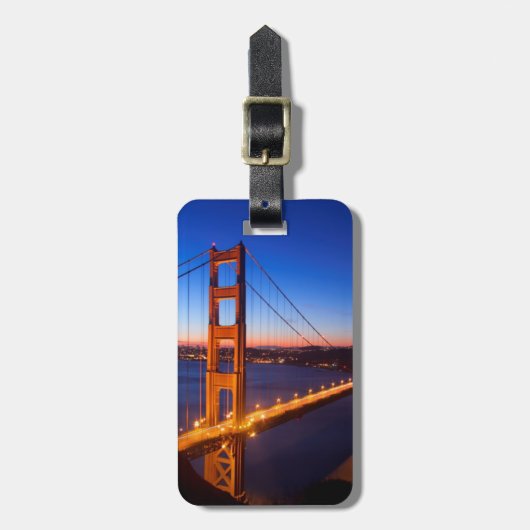 サンフランシスコおよびゴールデンゲートブリッジ上の夜明け ラゲッジタグ (正面縦)