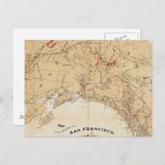 サンフランシスコからアラスカへのルートを示す地図 ポストカード (正面/裏面)