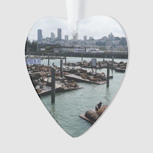 サンフランシスコとピア39シーライオンズシティスカイライン オーナメント (正面)
