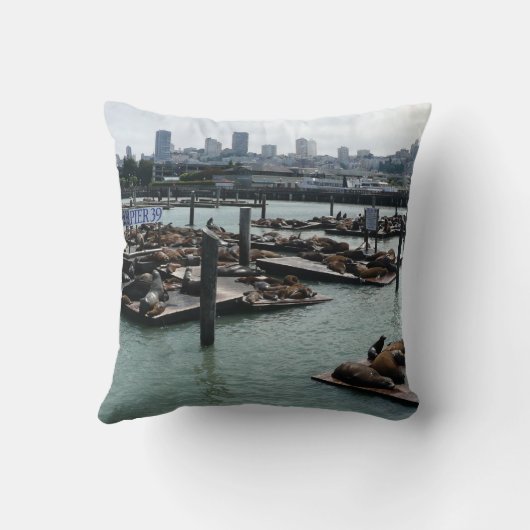 サンフランシスコとピア39シーライオンズシティスカイライン クッション (裏面)