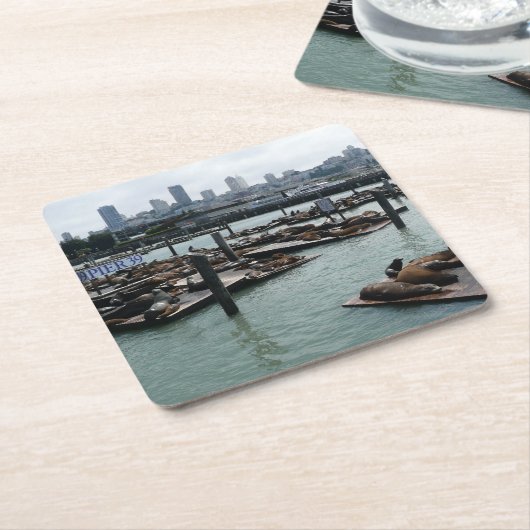 サンフランシスコとピア39シーライオンズシティスカイライン スクエアペーパーコースター (アングル)