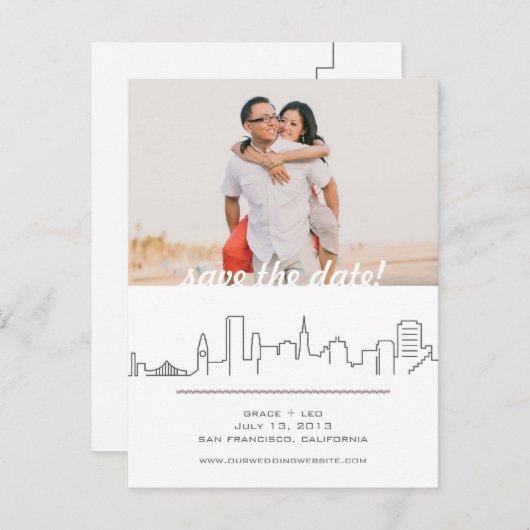 サンフランシスコのウェディング写真で日付を保存 案内ポストカード (正面/裏面)