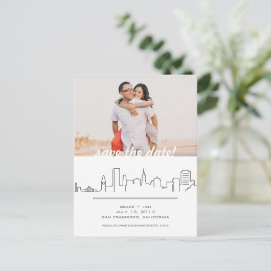 サンフランシスコのウェディング写真で日付を保存 案内ポストカード (スタンド正面)