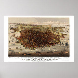 サンフランシスコのカリフォルニアのパノラマ式の地図- 1878年 ポスター