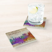 サンフランシスコのカリフォルニア|の水彩画都市スカイライン ガラスコースター (アングル)