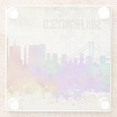 サンフランシスコのカリフォルニア|の水彩画都市スカイライン ガラスコースター (裏面)