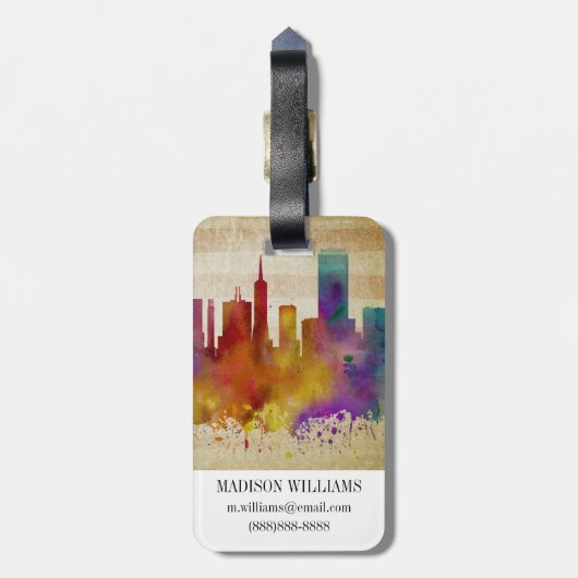 サンフランシスコのカリフォルニア|の水彩画都市スカイライン ラゲッジタグ (裏面縦)