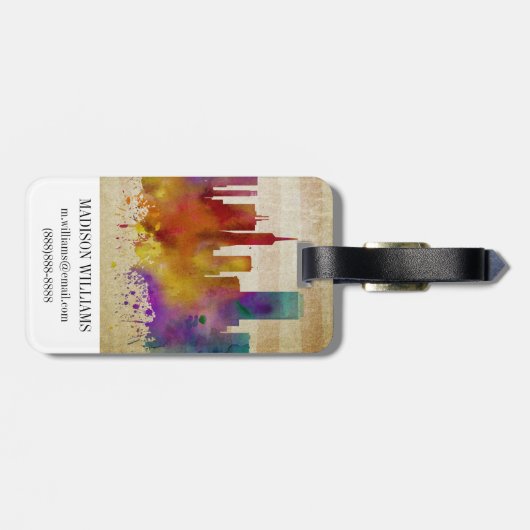 サンフランシスコのカリフォルニア|の水彩画都市スカイライン ラゲッジタグ (裏面横)