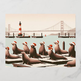 サンフランシスコのクリスマスポストカード | ゴールデンゲート 箔シーズンポストカード