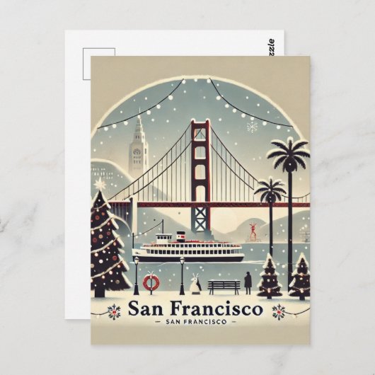 サンフランシスコのクリスマス – ゴールデンゲートブリッジ ポストカード (正面/裏面)