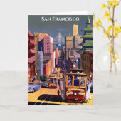サンフランシスコのケーブルカーのヴィンテージ旅行ポスター カード (黄色い花)
