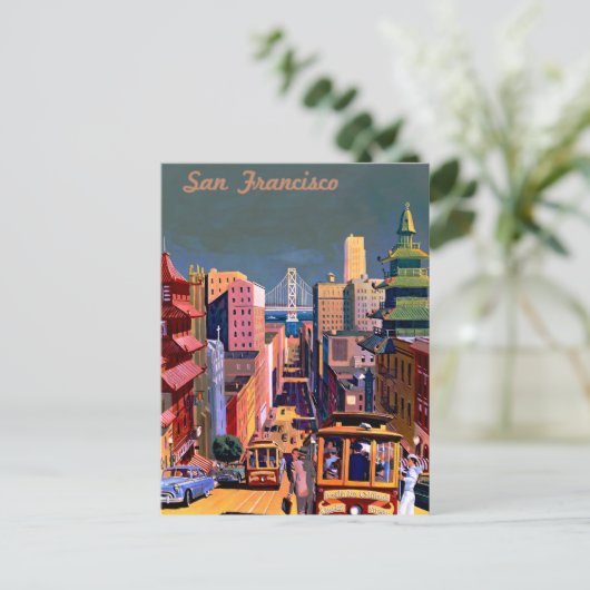 サンフランシスコのケーブルカーのヴィンテージ旅行ポスター ポストカード (スタンド正面)