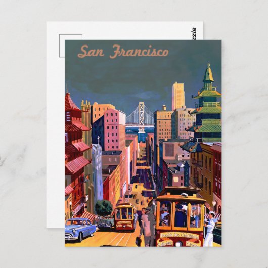 サンフランシスコのケーブルカーのヴィンテージ旅行ポスター ポストカード (正面/裏面)