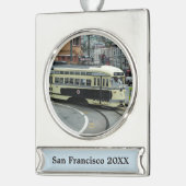 サンフランシスコのケーブルカー シルバープレートバナーオーナメント (左)
