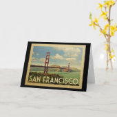 サンフランシスコのゴールデンゲートブリッジのヴィンテージ旅行 カード (黄色い花)