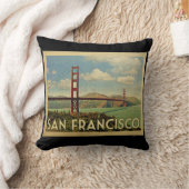 サンフランシスコのゴールデンゲートブリッジのヴィンテージ旅行 クッション (ブランケット)