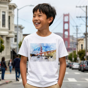 サンフランシスコのゴールデンゲートブリッジの水彩画 Tシャツ