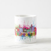 サンフランシスコのスカイラインのペンキの(ばちゃばちゃ)跳ねるのイラストレーション コーヒーマグカップ (中央)