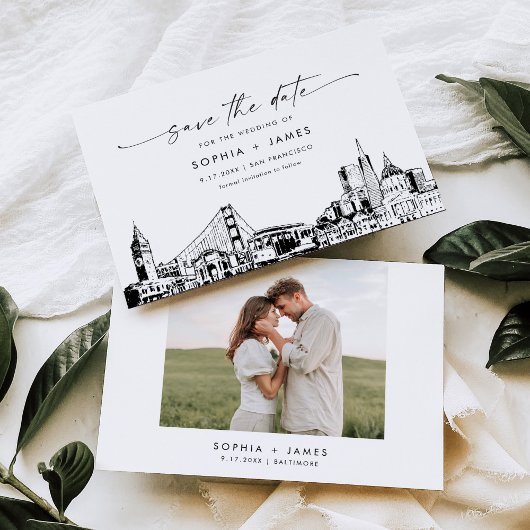 サンフランシスコのスカイライン ウェディング・セーブ・ザ・デートカード 招待状