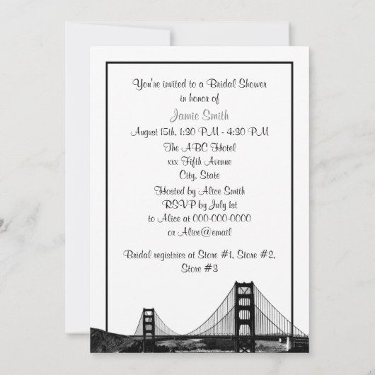 サンフランシスコのスカイライン・エッチドBWグレーブライズシャワー 招待状 (裏面)