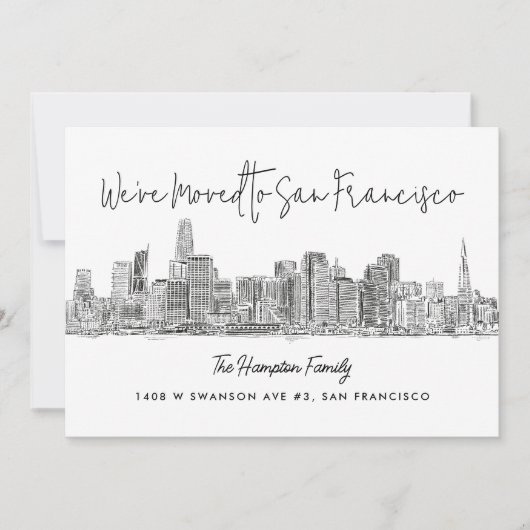 サンフランシスコのスカイライン スケッチ ドローイング 引越 案内状 (正面)