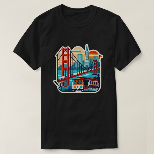 サンフランシスコのランドマークゴールデンゲートケーブルカー Tシャツ (デザイン正面)