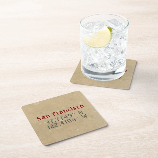 サンフランシスコの地図と座標(都市) スクエアペーパーコースター (インサイチュ)