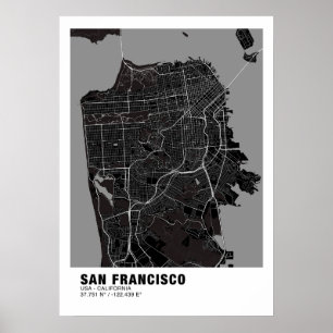 サンフランシスコの地図ポスター – カリフォルニアの黒地図 ポスター
