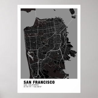 サンフランシスコの地図ポスター – カリフォルニアの黒地図 ポスター