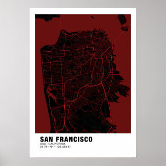 サンフランシスコの地図ポスター – カリフォルニア赤地図 ポスター