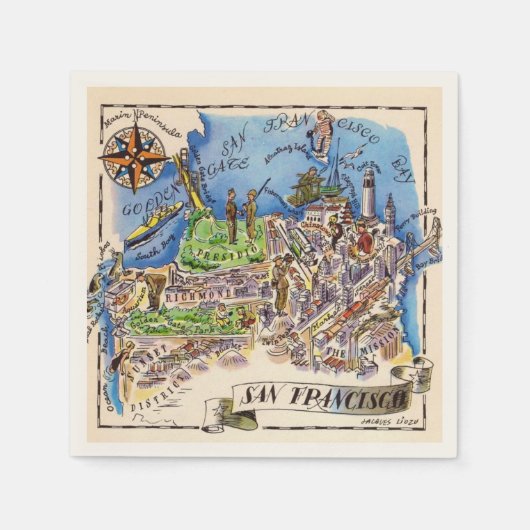 サンフランシスコの地図 スタンダードカクテルナプキン (正面)