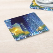 サンフランシスコの夜遊びの市場の紙のコースター スクエアペーパーコースター (アングル)