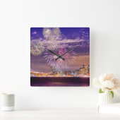 サンフランシスコの新年の花火 スクエア壁時計 (ホーム)