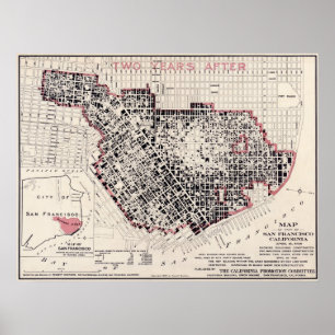サンフランシスコの火の地図- 1908年の(Punnet Bros) BigMap ポスター