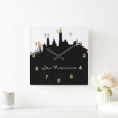 サンフランシスコの白黒スカイライン スクエア壁時計 (ホーム)
