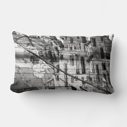 サンフランシスコの白黒落書き ランバークッション (正面)
