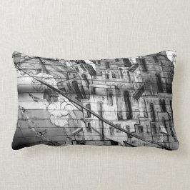 サンフランシスコの白黒落書き ランバークッション