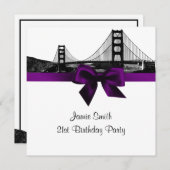 サンフランシスコの空に紫のスクエアの誕生日マークがくっきりと刻まれた 招待状 (正面/裏面)