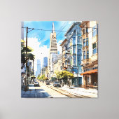 サンフランシスコの美しいペンとインクのスケッチ キャンバスプリント (正面)