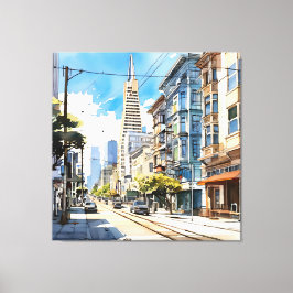 サンフランシスコの美しいペンとインクのスケッチ キャンバスプリント