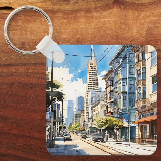 サンフランシスコの美しいペンとインクのスケッチ キーホルダー (正面)
