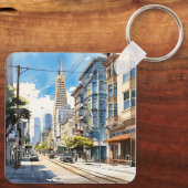 サンフランシスコの美しいペンとインクのスケッチ キーホルダー (裏面)