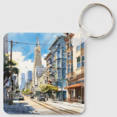 サンフランシスコの美しいペンとインクのスケッチ キーホルダー (裏面)