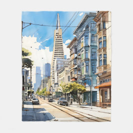 サンフランシスコの美しいペンとインクのスケッチ フリースブランケット