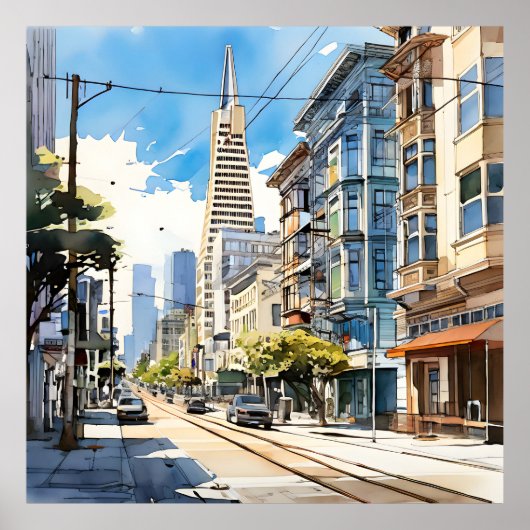 サンフランシスコの美しいペンとインクのスケッチ ポスター (正面)