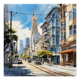 サンフランシスコの美しいペンとインクのスケッチ ポスター