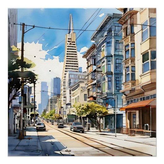 サンフランシスコの美しいペンとインクのスケッチ ポスター (正面)