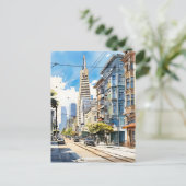 サンフランシスコの美しいペンとインクのスケッチ ポストカード (スタンド正面)