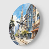 サンフランシスコの美しいペンとインクのスケッチ ラージ壁時計 (傾斜)