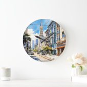 サンフランシスコの美しいペンとインクのスケッチ ラージ壁時計 (ホーム)